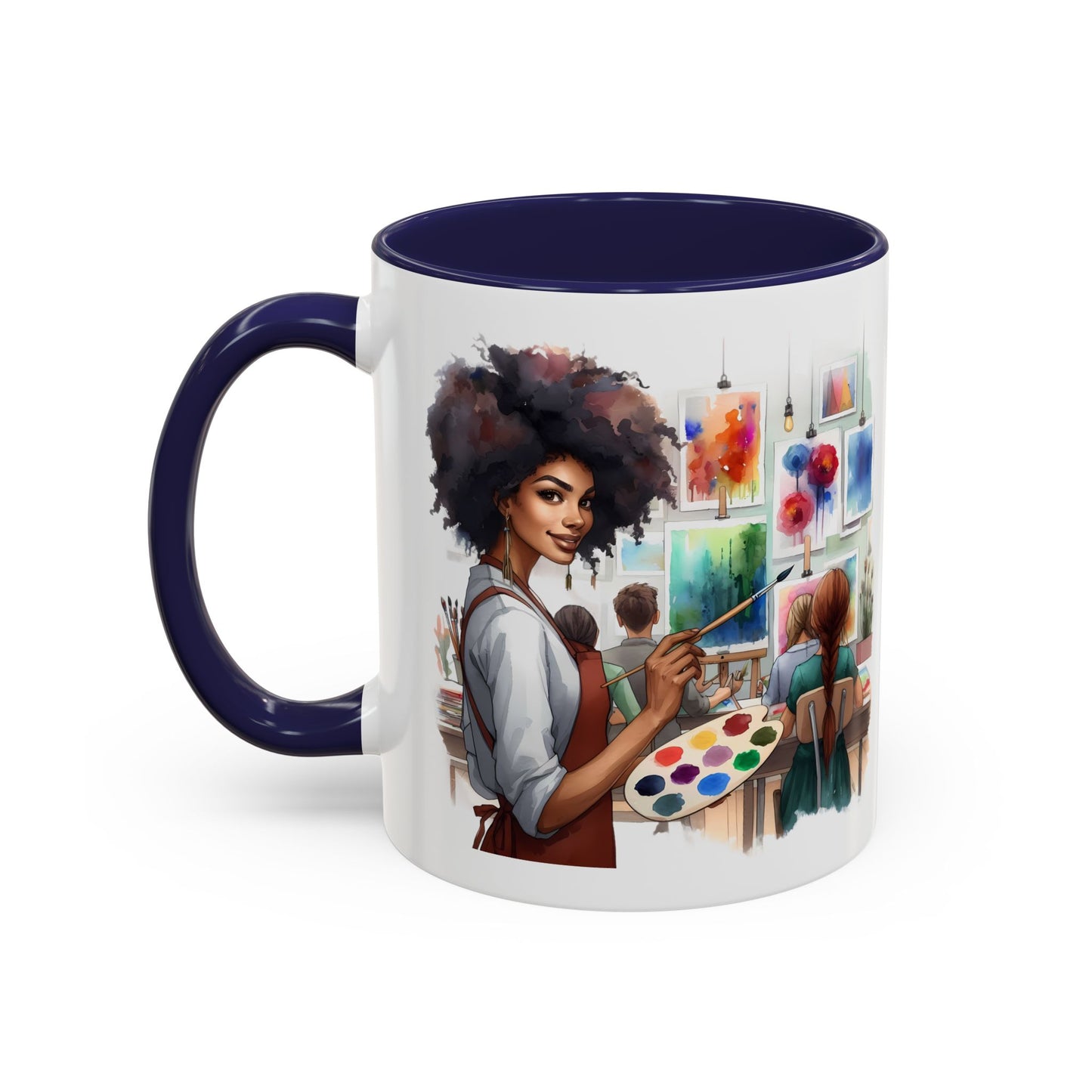 Artistic Creative Coffee Mug for Artists, Unique Mug Gift, Black Handle Ceramic Cup, Inspirational Art Lover Drinkware, Paint Palette Design