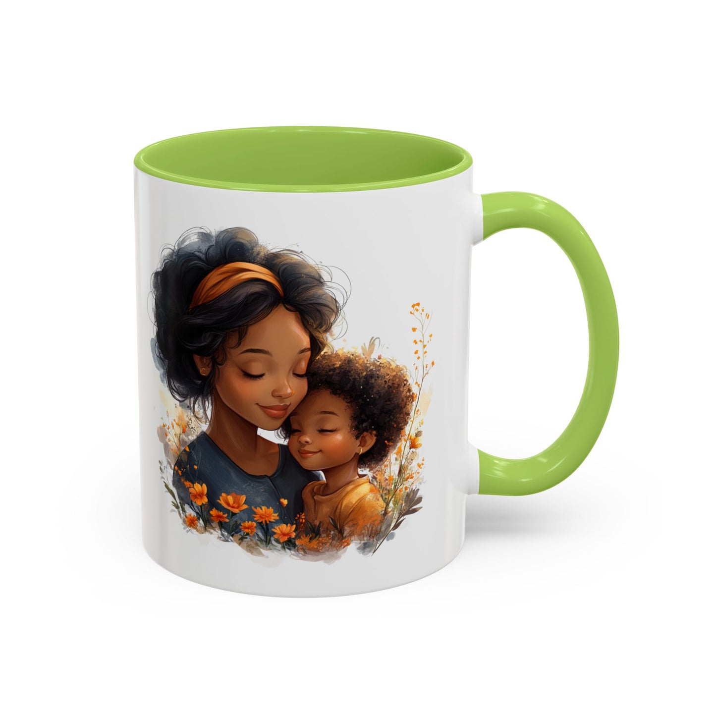 Vibrant Floral Mama & Child Coffee Mug, Black Handle Tea Cup, Perfect Gift for Moms, Cute Nursery Décor, Inspirational Homeware