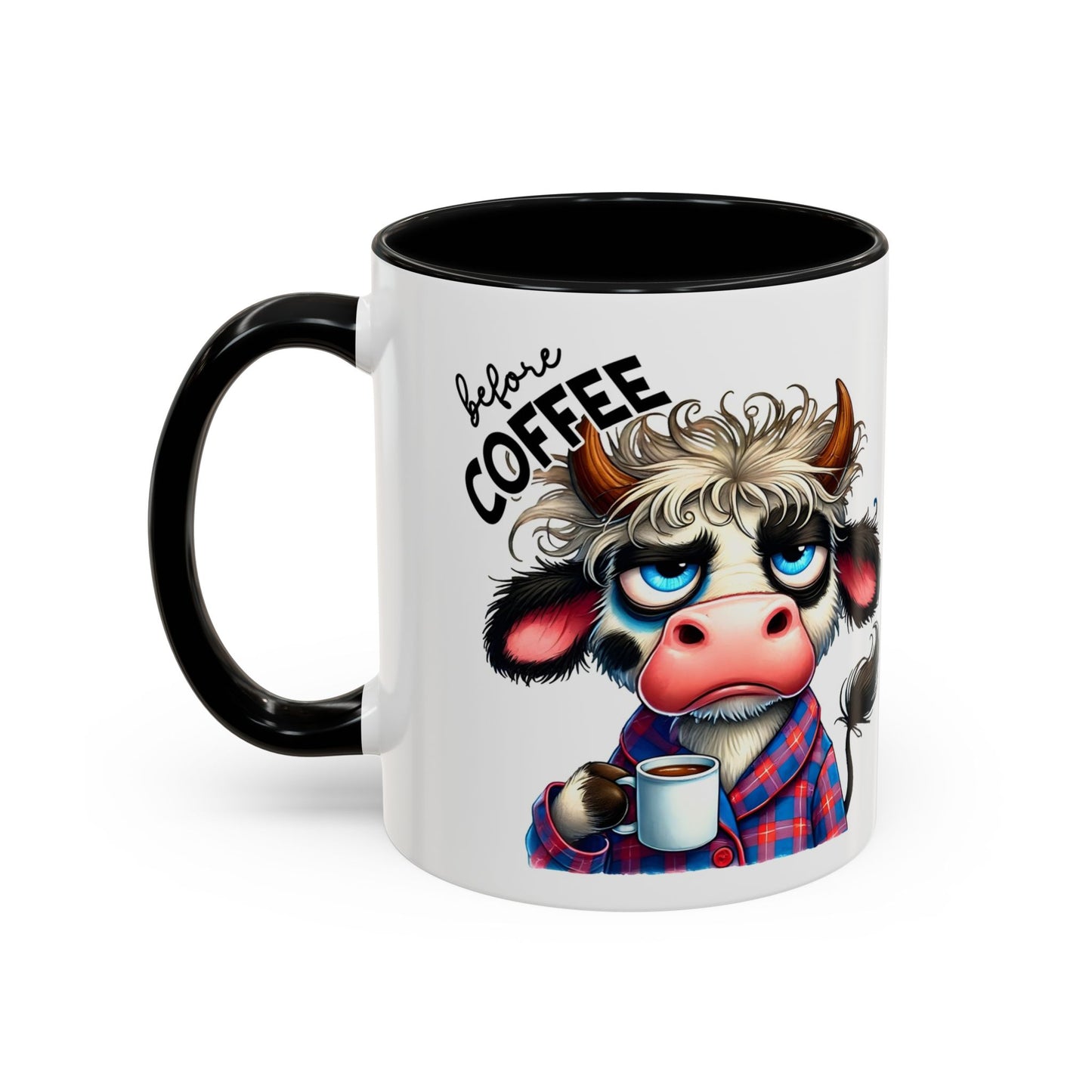Caffeinated Cow Mug, Cute Animal Coffee Cup, Farmhouse Kitchen Gift, Fun Ceramic Mug for Coffee Lovers, Unique Drinkware for Holidays