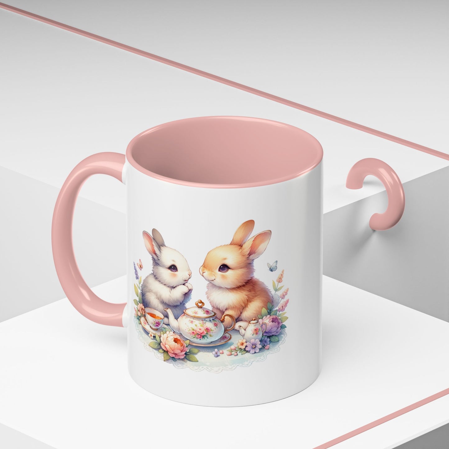 Whimsical Bunny Coffee Mug, Cute Bunny Mug for Spring, Easter Gift, Floral Rabbit Mug, Fun Coffee Cup