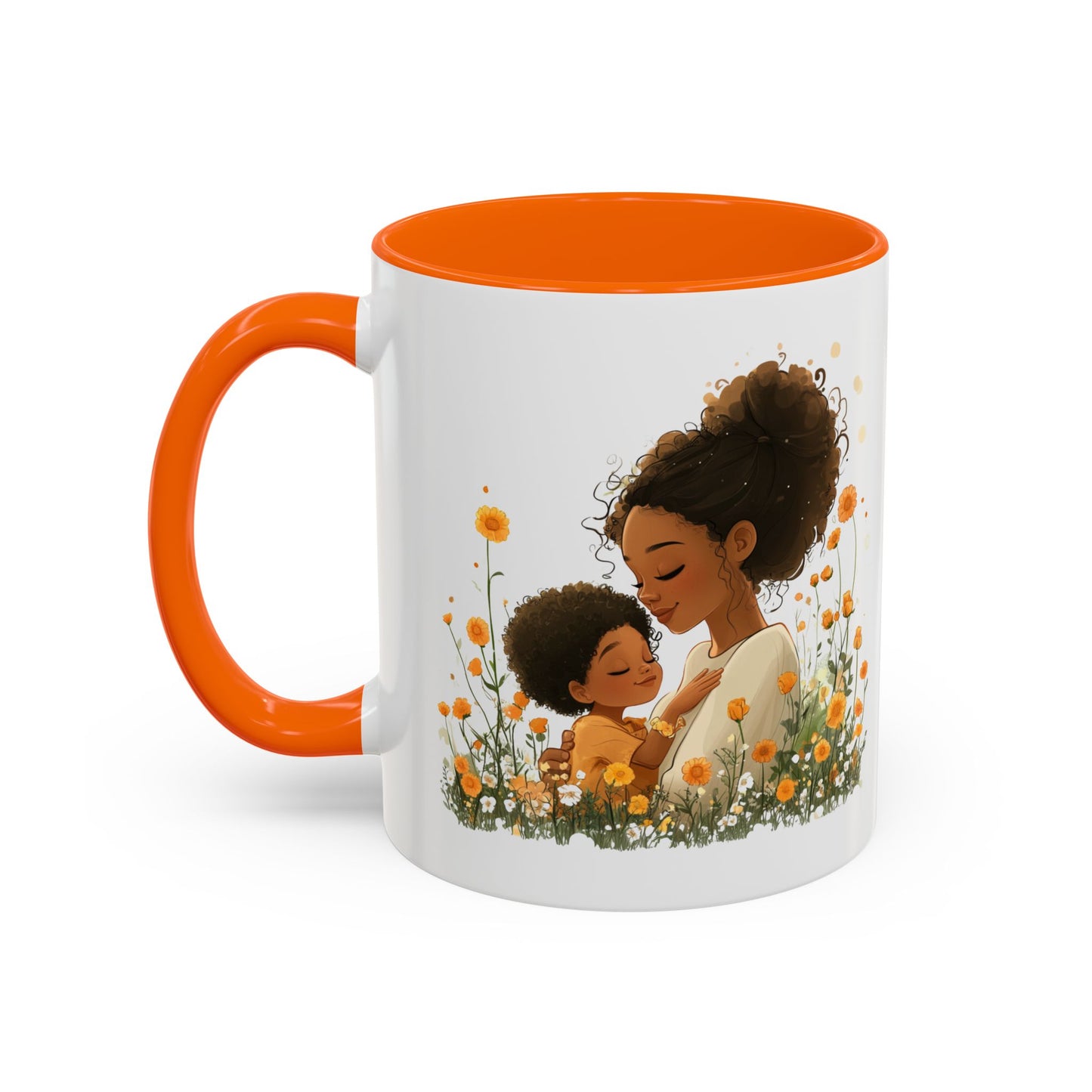 Emotional Motherhood Coffee Mug, Floral Mom & Child, Gift for Mother's Day, Family Bonding, Cozy Drinkware, Home Decor