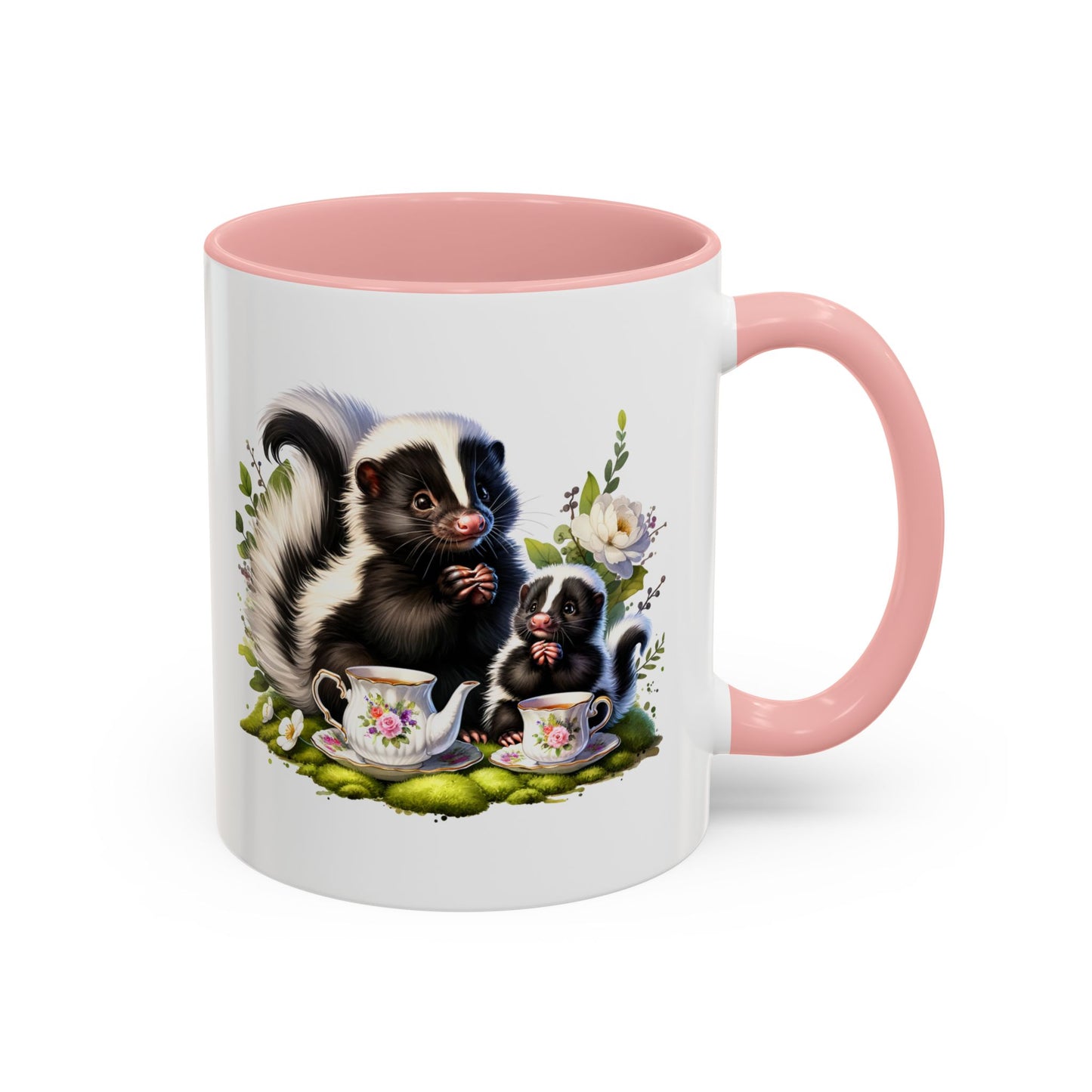 Whimsical Skunk Accent Coffee Mug - Cute Animal Art, Gift for Nature Lovers, Floral Design, Tea and Coffee Enthusiasts, Home Decor