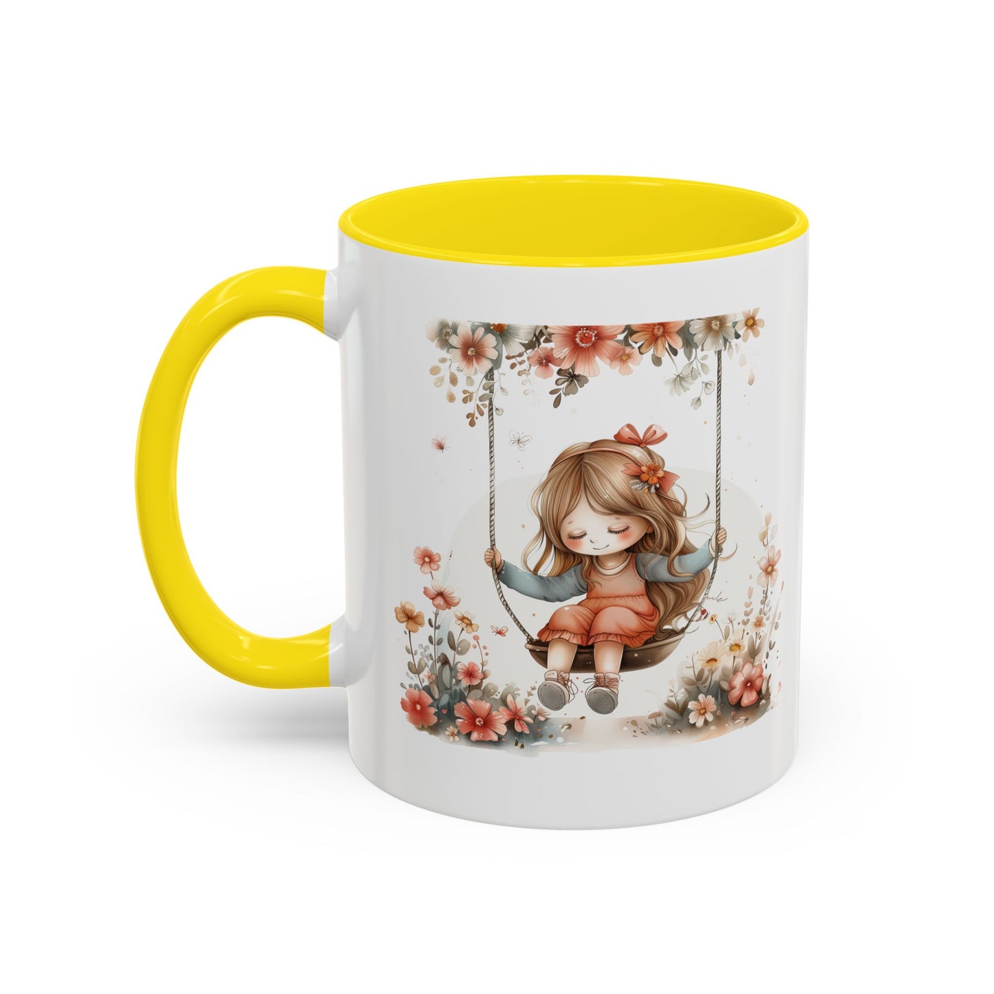 Cute Floral Swing Coffee Mug, Adorable Gift for Her, Tea Lover Mug, Cozy Home Decor, Birthday Gift, Floral Art Drinkware