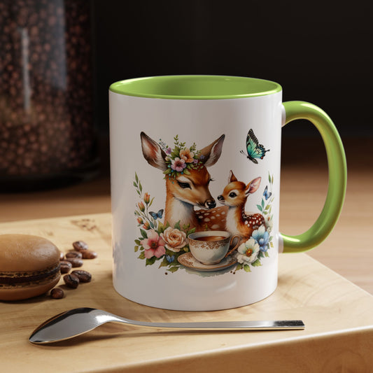 Charming Forest Friends Mug, Gift for Nature Lovers, Cute Coffee Mug, Deer and Floral Design, Mother's Day Present