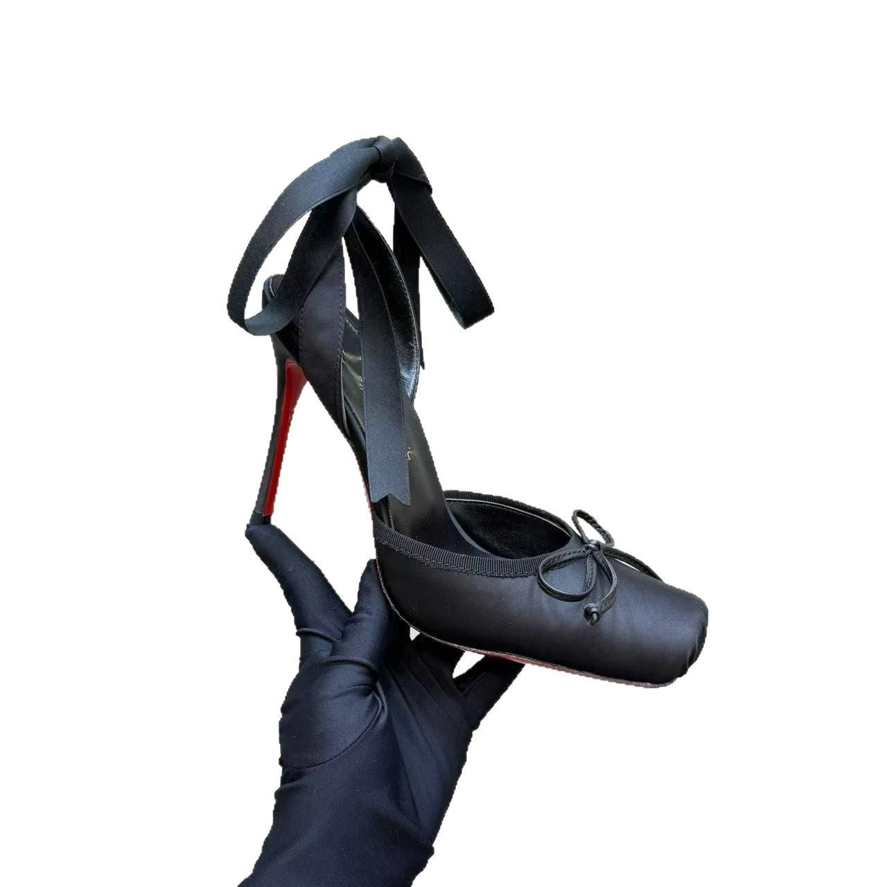 Leather Sole Women's Shoes Fashion Satin Ribbon Toe Cap