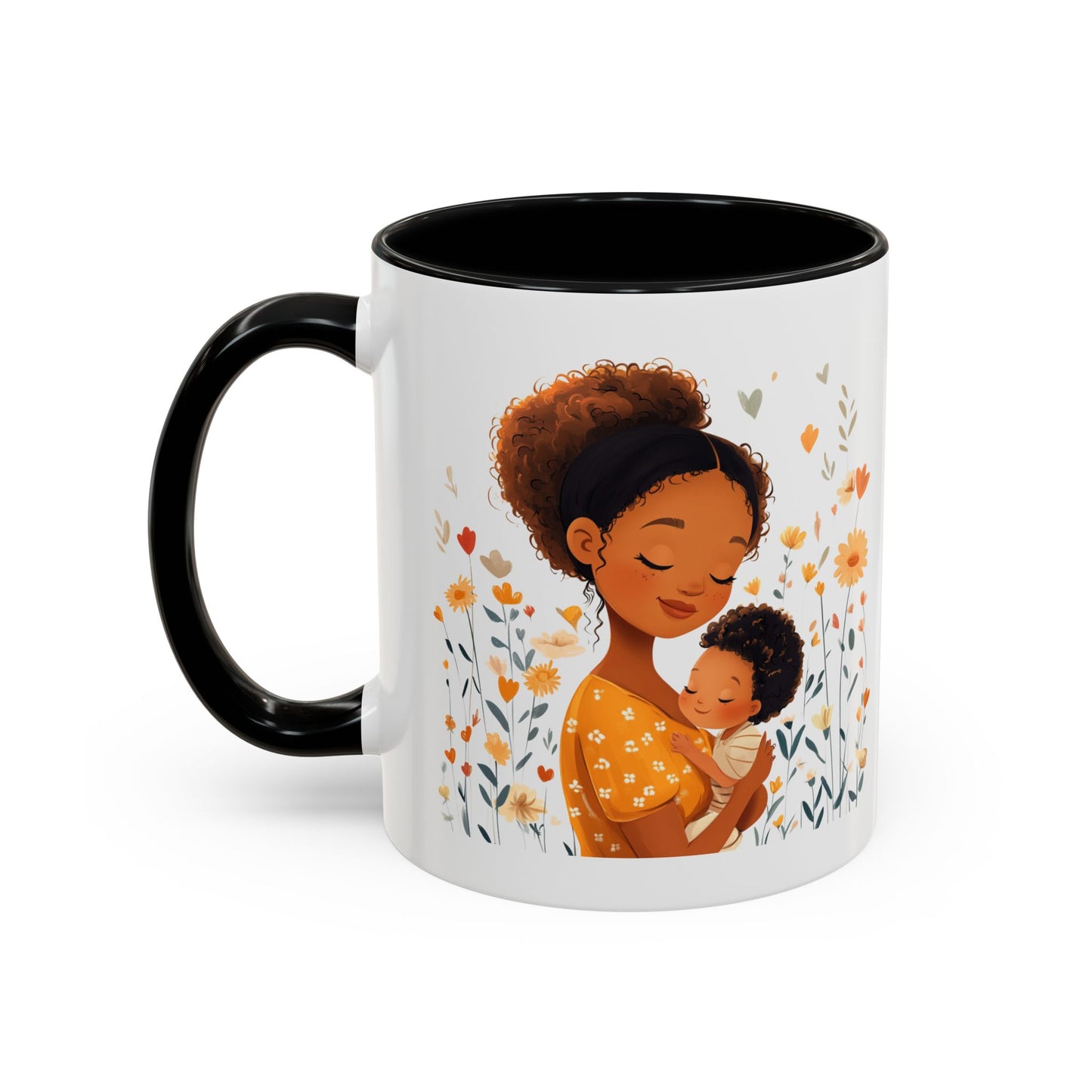 Warmth & Love Mug, Floral Mother & Child Coffee Cup, Gift for Mom, Cozy Drinkware, Baby Shower Mug, Family Bonding