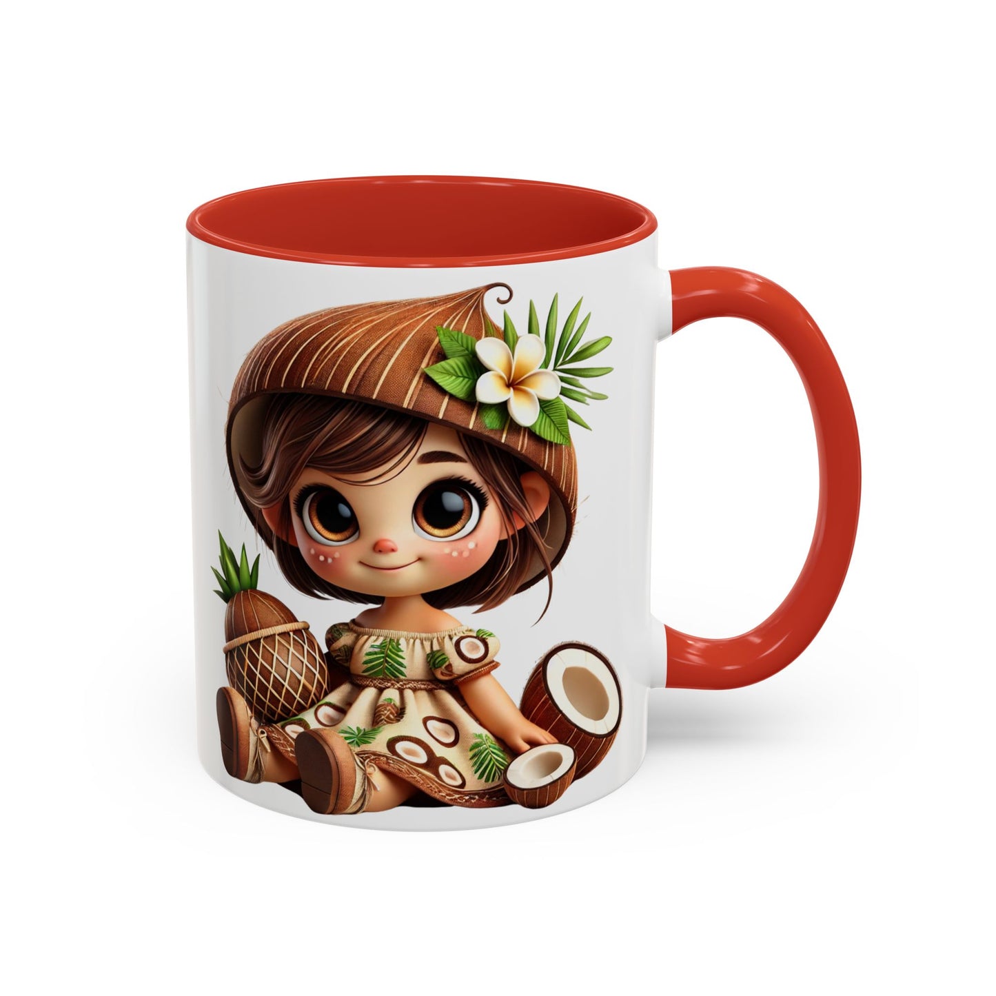 Tropical Kid's Accent Coffee Mug - Cute Animated Design with Pineapple & Coconut