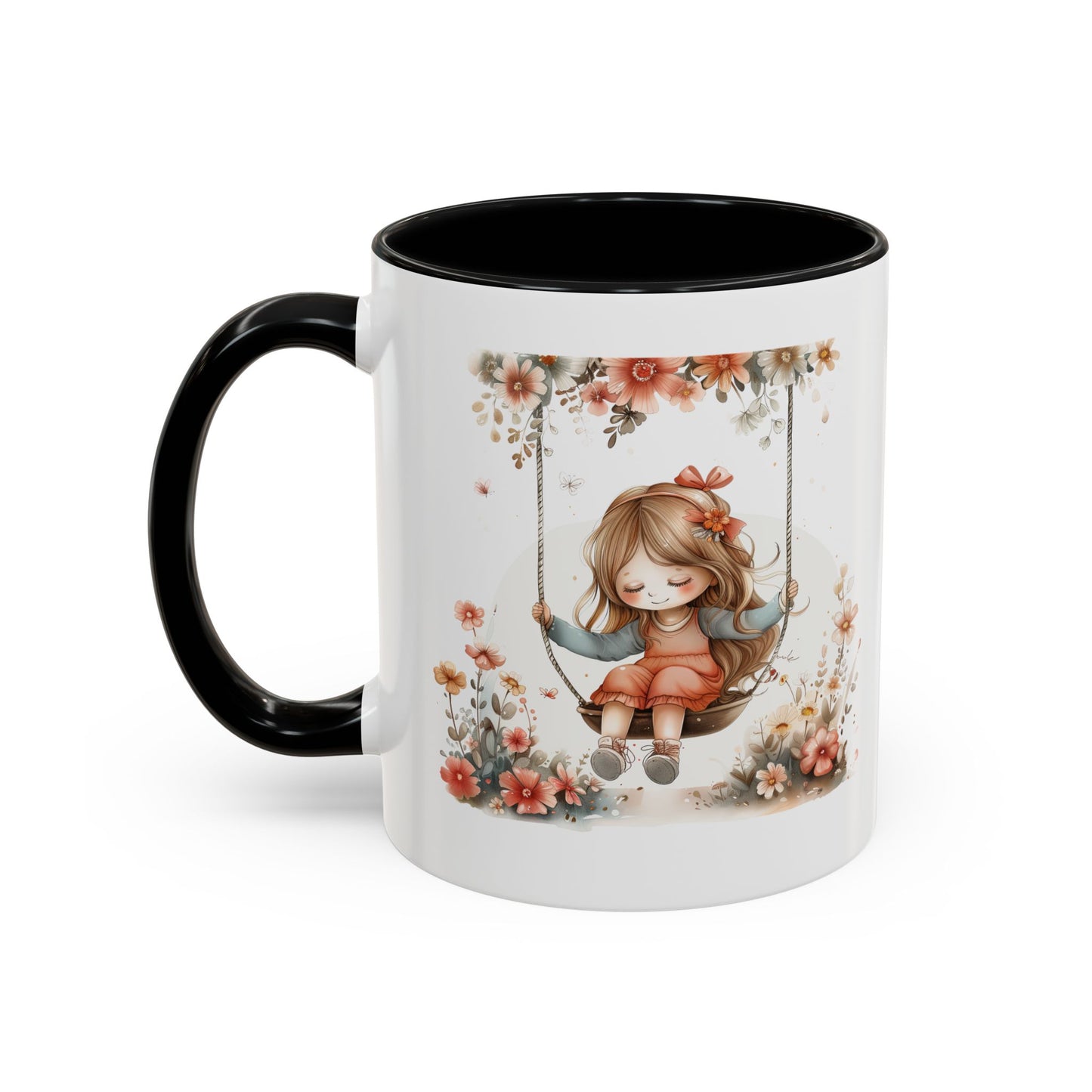 Cute Floral Swing Coffee Mug, Adorable Gift for Her, Tea Lover Mug, Cozy Home Decor, Birthday Gift, Floral Art Drinkware