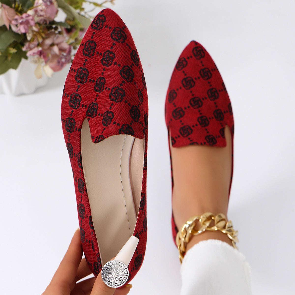 Rose Print Flats Shoes Fashion Casual Pointed Toe Canvas Loafers Lazy Shoes For Women Store Hive UNIjuntos