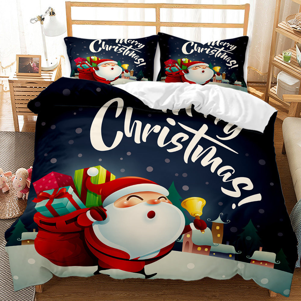 Red Christmas 3D Digital Print Ground Bedding Three-piece Set