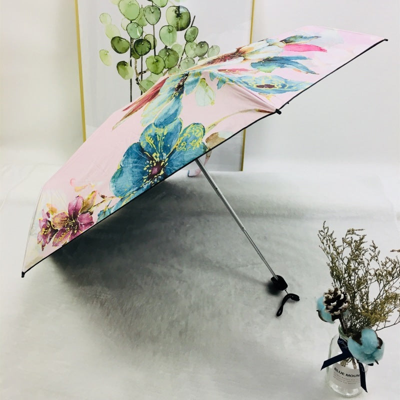 Mini Flat Five-fold Umbrella Vinyl Folding Sun Umbrella Umbrella Dual-use Sun Protection Pocket Umbrella Sun Umbrella For Women