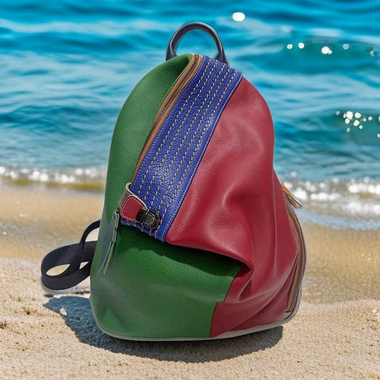 European And American Style Women's Leather Backpack Color Leather Stitching Lock Anti-theft Zipper Travel Bag