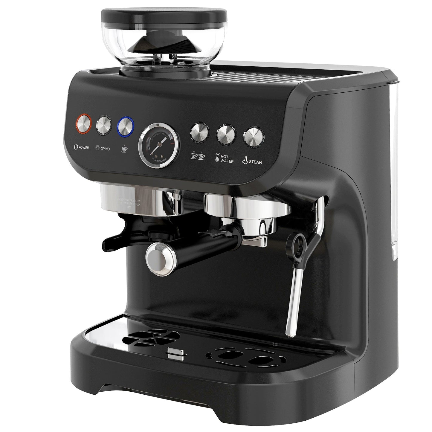 Automatic 15 Bar Coffee Machine with Adjustable Grind and Steamer - Black-0
