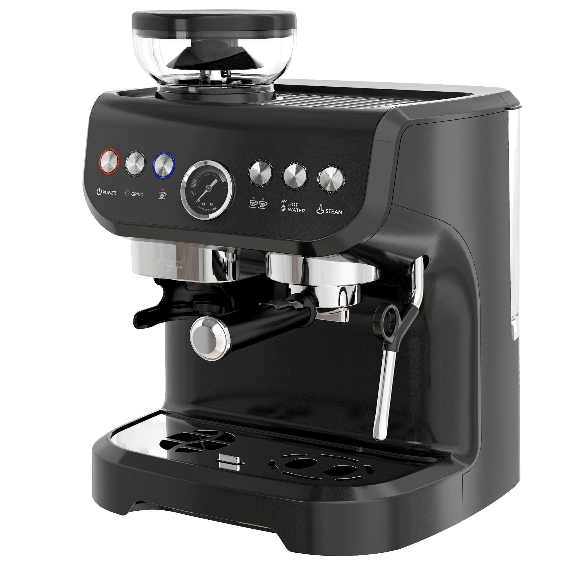 Automatic 15 Bar Coffee Machine with Adjustable Grind and Steamer - Black-0