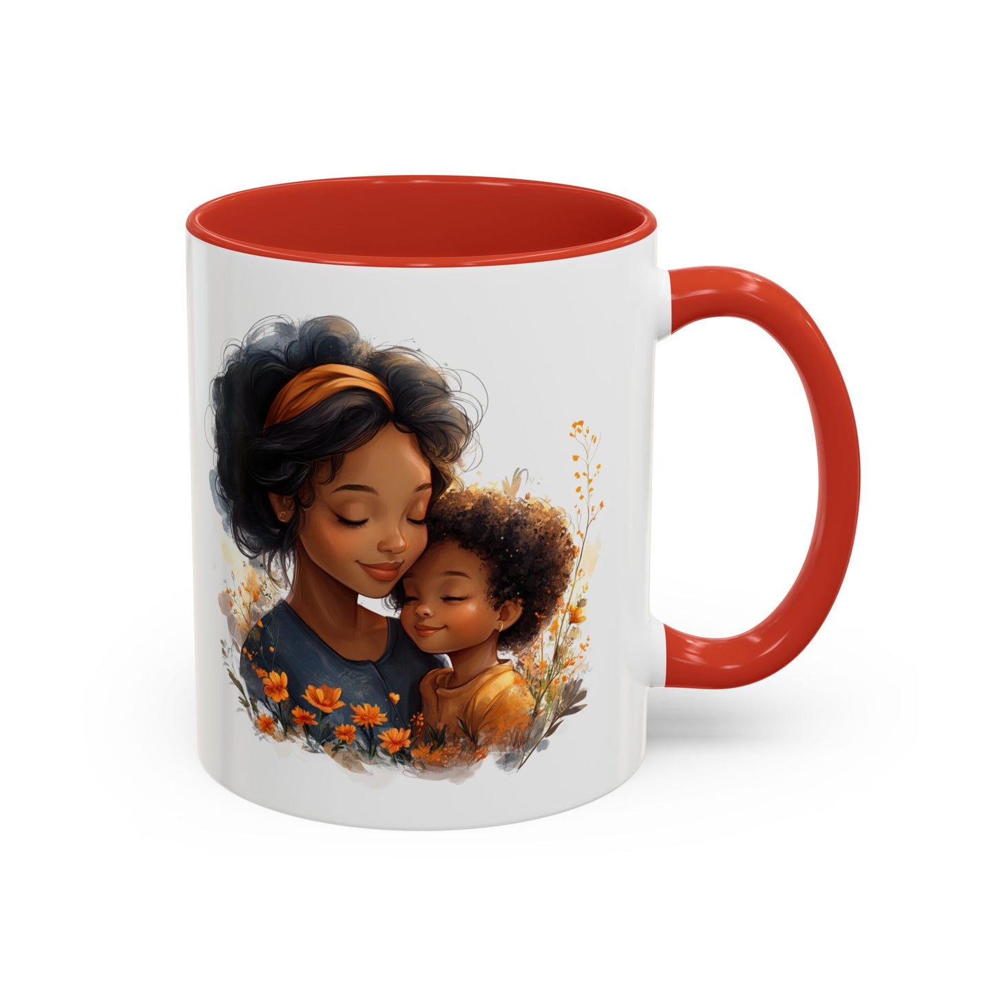 Vibrant Floral Mama & Child Coffee Mug, Black Handle Tea Cup, Perfect Gift for Moms, Cute Nursery Décor, Inspirational Homeware