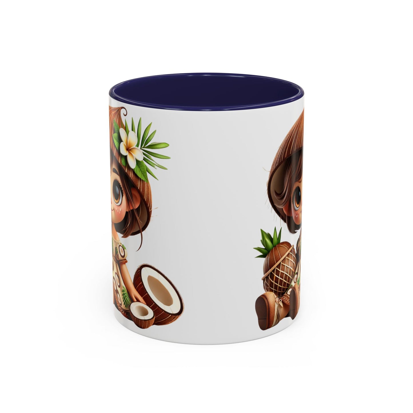 Tropical Kid's Accent Coffee Mug - Cute Animated Design with Pineapple & Coconut