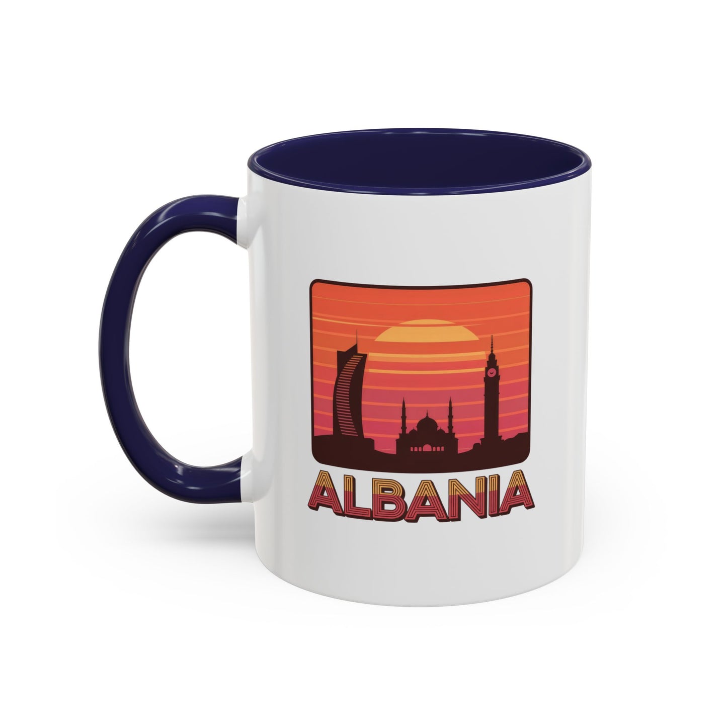 Albania Sunrise Accent Coffee Mug | Retro Travel Mug | Gift for Coffee Lovers | Unique Home Decor | Custom Souvenir for Albania Enthusiasts