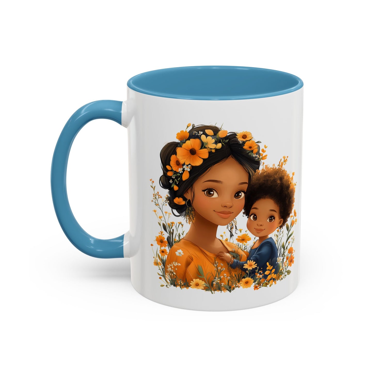 Floral Family Accent Coffee Mug - Mother's Day Gift, Cute Mug for Kids, Floral Design, Spring Decor, Family Bonding