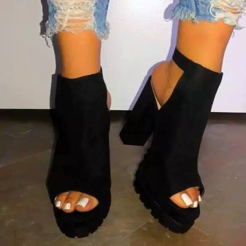 Fashion Leopard Fish Mouth Super High Heel Sandals