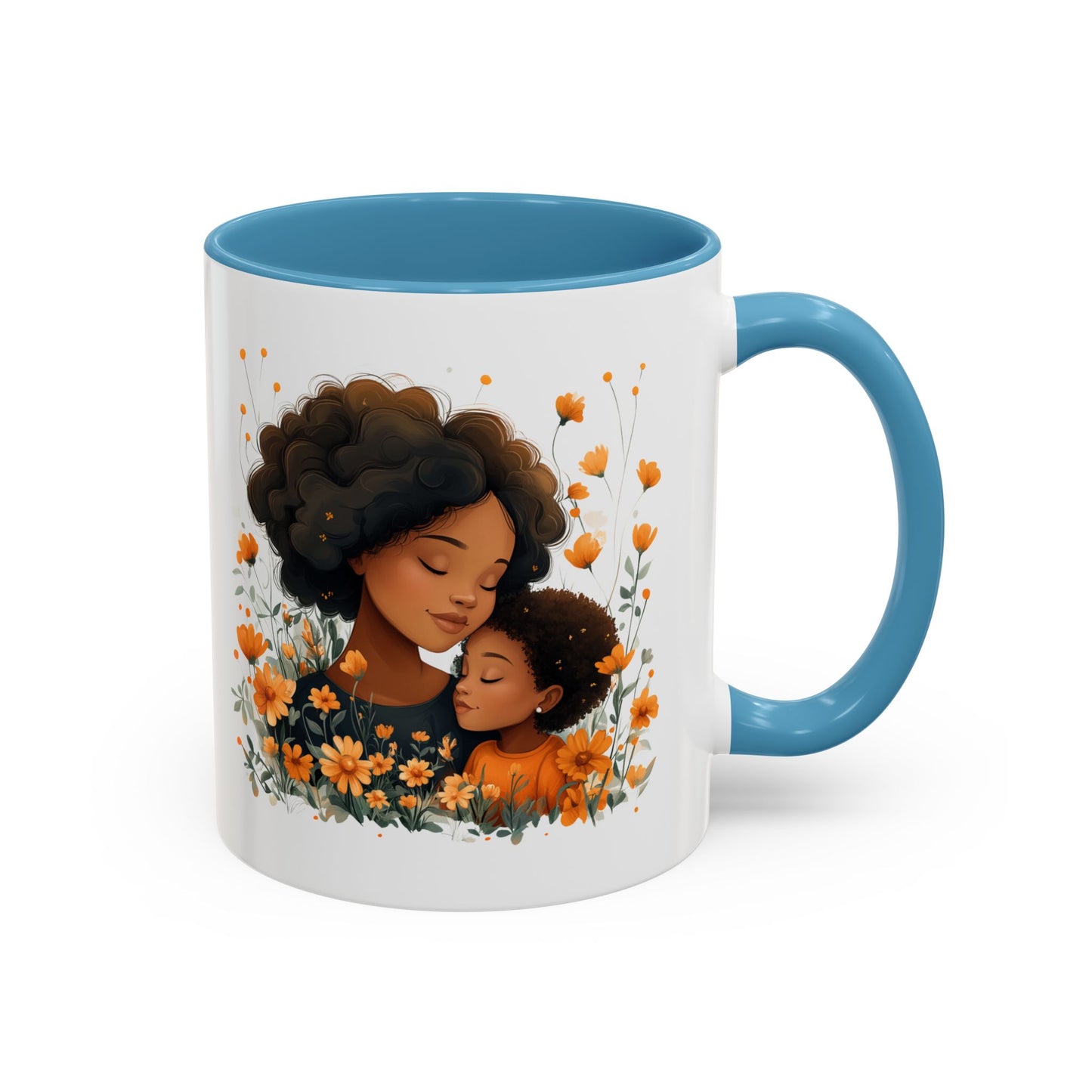 Mom & Child Floral Accent Coffee Mug, Cute Gift for Mother's Day, Spring Decoration, Warm Keepsake, Floral Artwork Mug
