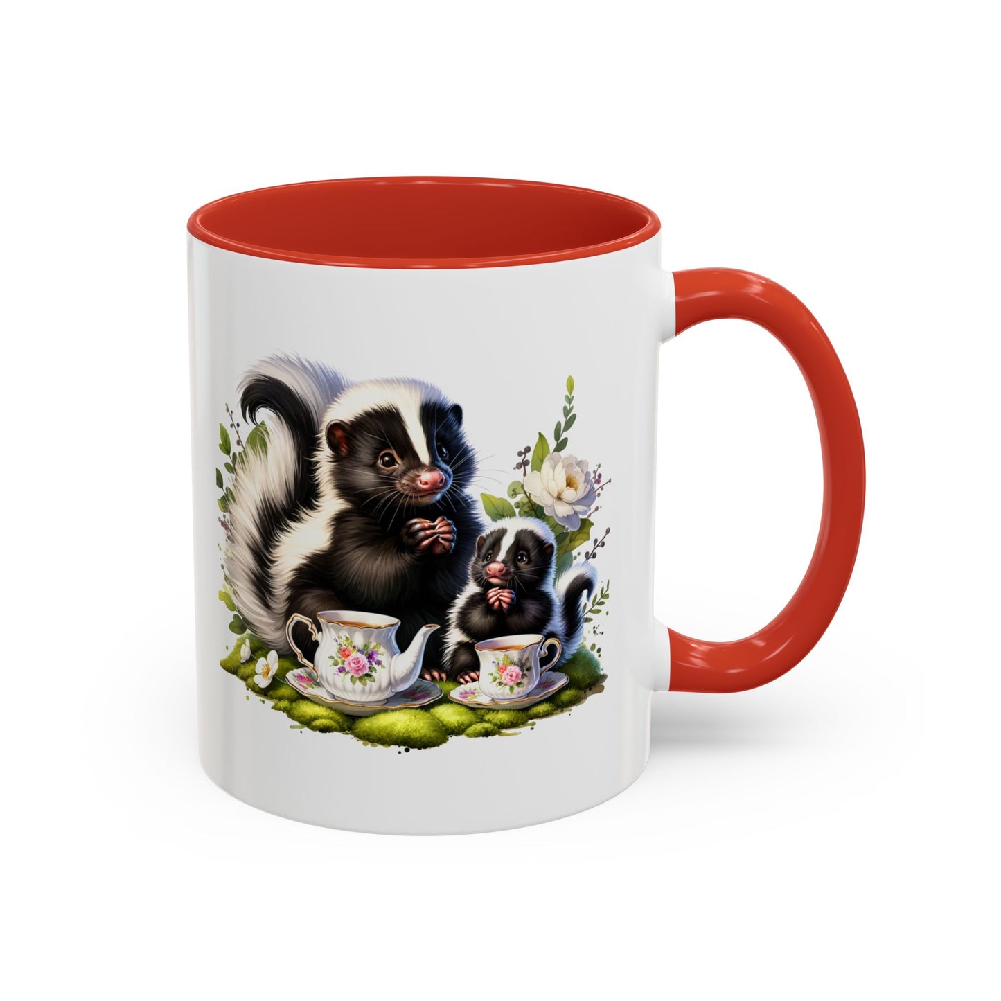 Whimsical Skunk Accent Coffee Mug - Cute Animal Art, Gift for Nature Lovers, Floral Design, Tea and Coffee Enthusiasts, Home Decor