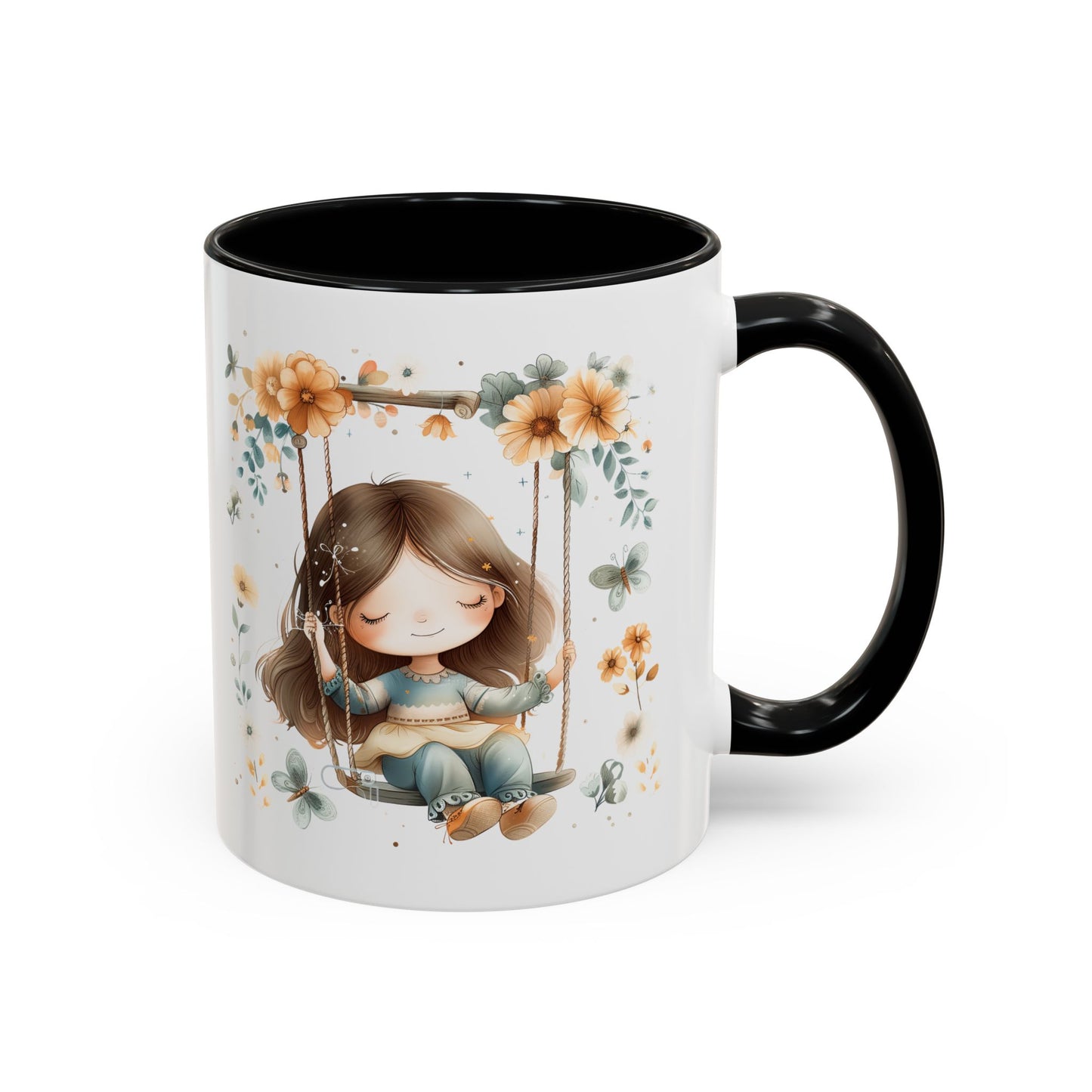 Whimsical Floral Swing Accent Coffee Mug, Cute Gift for Tea Lovers, Cozy Home Decor, Ideal for Birthdays, Mother’s Day, Girlfriend Gift