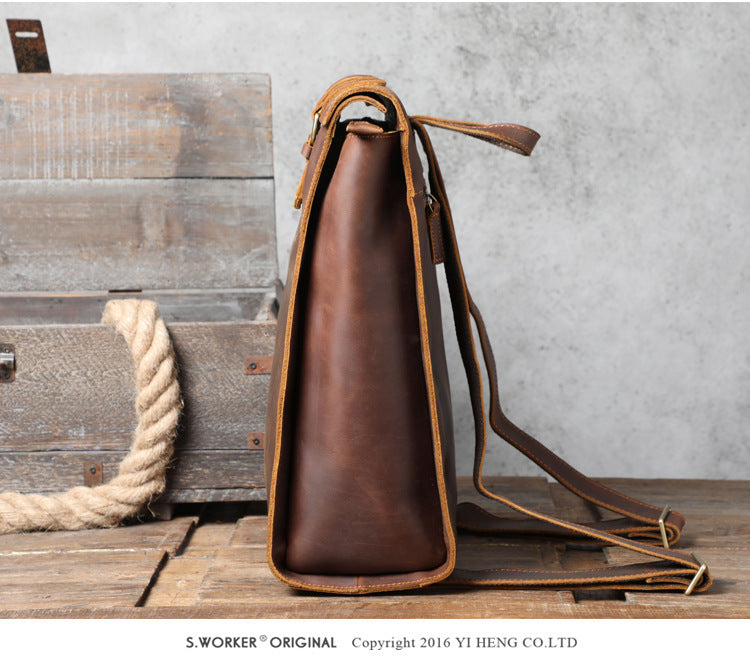 Personality Cowhide School Bag Leather Retro Men JFA UNIjuntos Entreprise