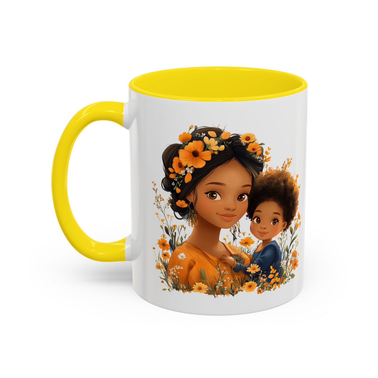 Floral Family Accent Coffee Mug - Mother's Day Gift, Cute Mug for Kids, Floral Design, Spring Decor, Family Bonding