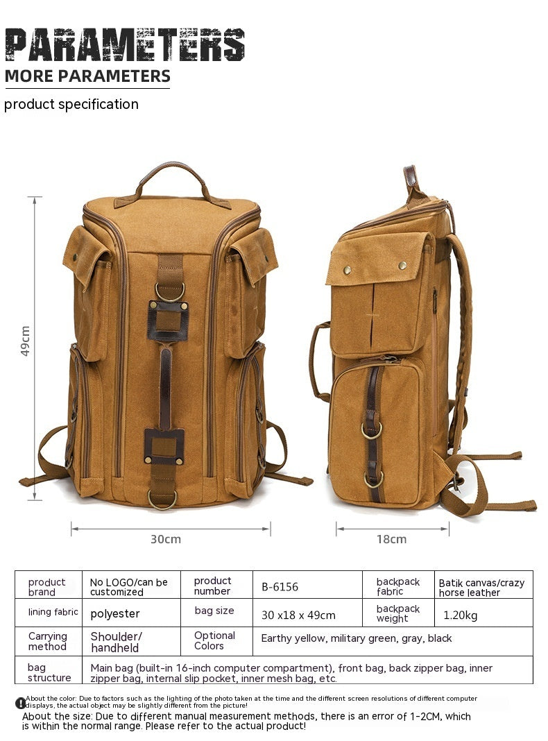 Men's Outdoor Leisure Waterproof Large Capacity Canvas Vintage Backpack
