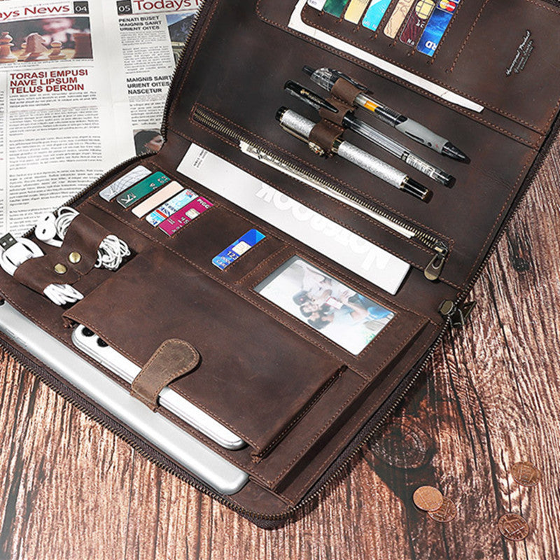 Vintage Crazy Horse Leather Handbag Tablet Computer Leather Sleeve