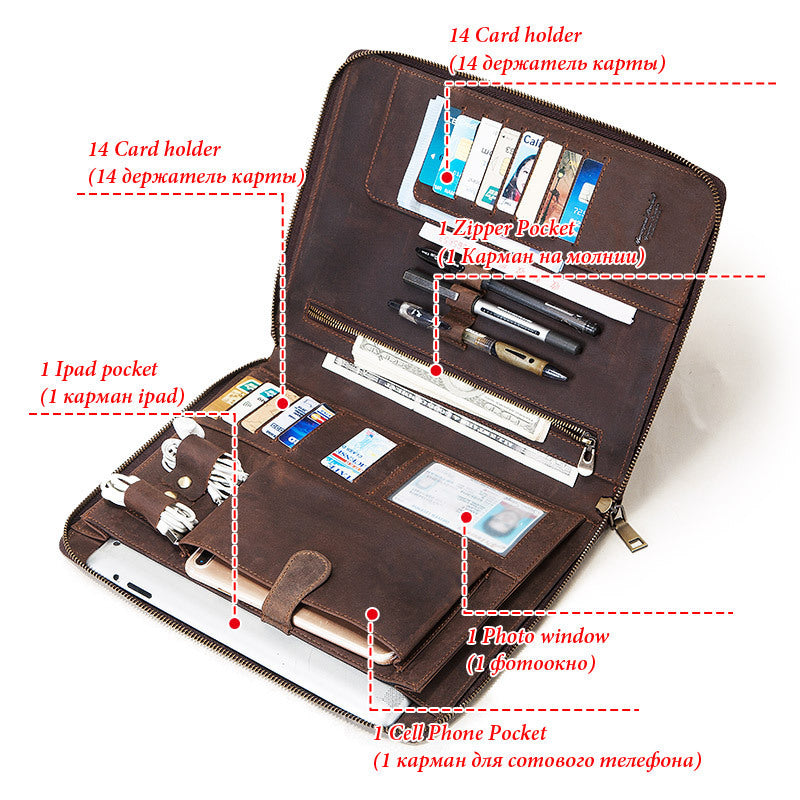 Vintage Crazy Horse Leather Handbag Tablet Computer Leather Sleeve