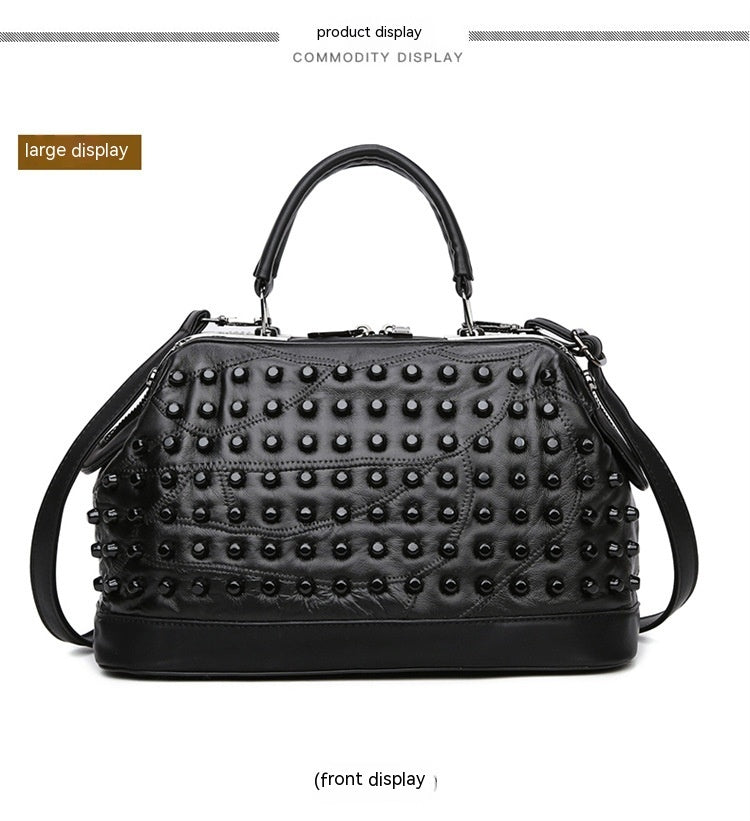 Soft Leather Fashion Bucket Portable Rivet Crossbody Bag