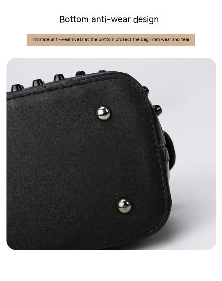 Soft Leather Fashion Bucket Portable Rivet Crossbody Bag