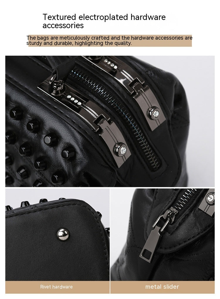 Soft Leather Fashion Bucket Portable Rivet Crossbody Bag