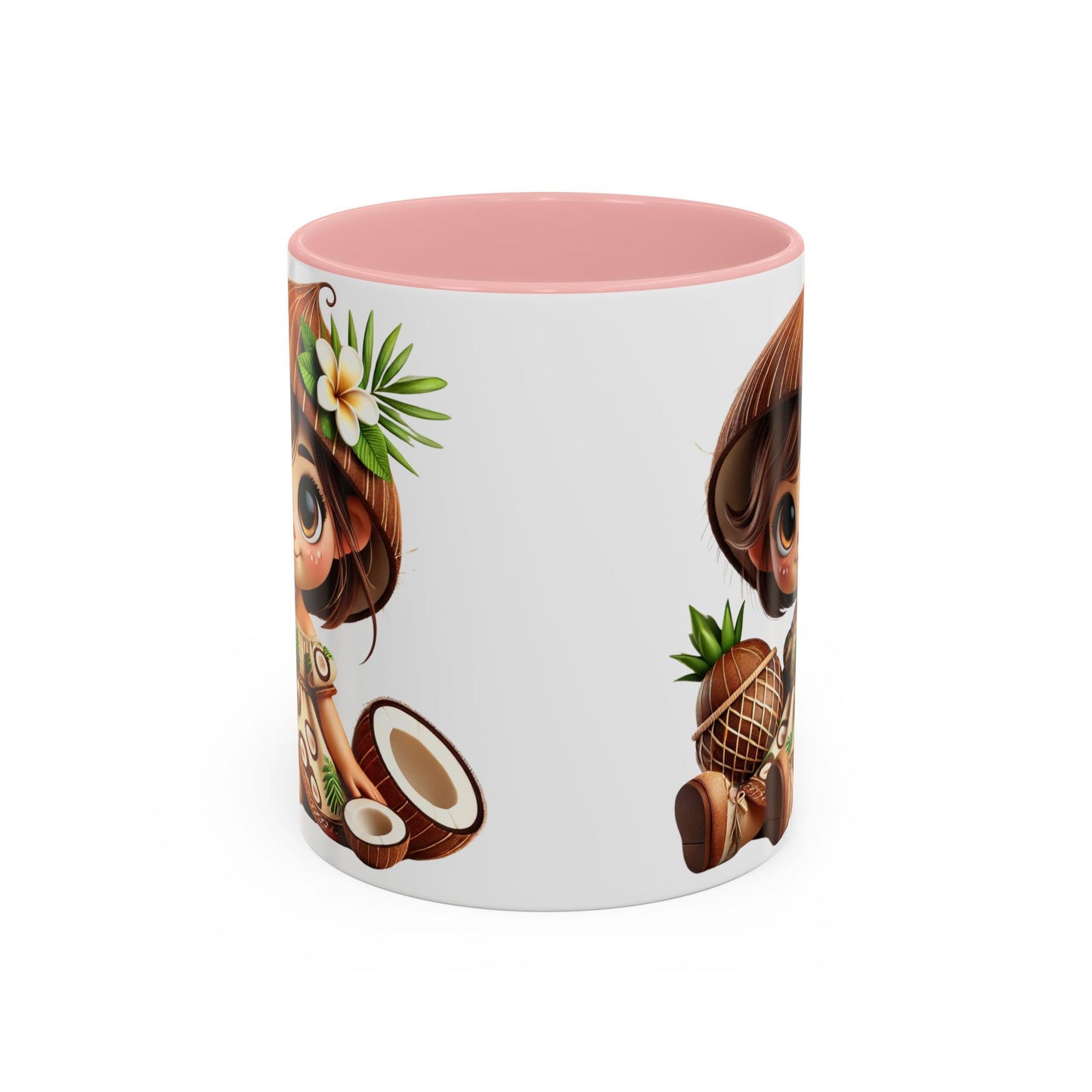 Tropical Kid's Accent Coffee Mug - Cute Animated Design with Pineapple & Coconut