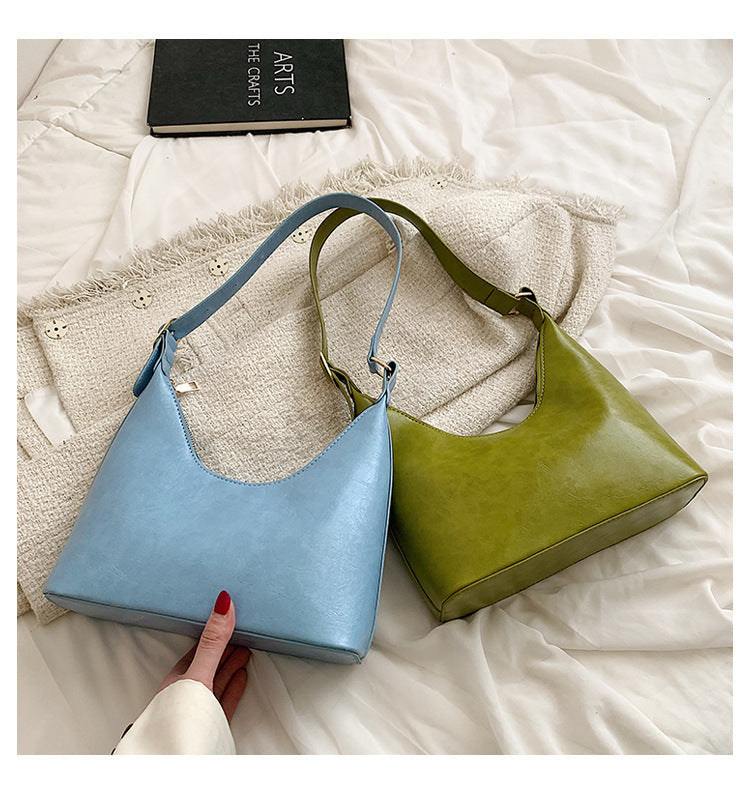 Fashion Women's Oil Wax PU Underarm Shoulder Bag