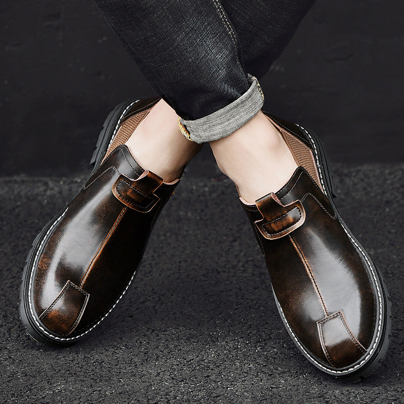 Casual workwear men's big head leather shoes