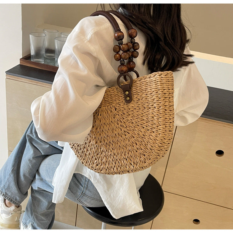 Plaited Women's Bag Beach Holiday Handbag Large Capacity Casual Semicircle JFA UNIjuntos Entreprise