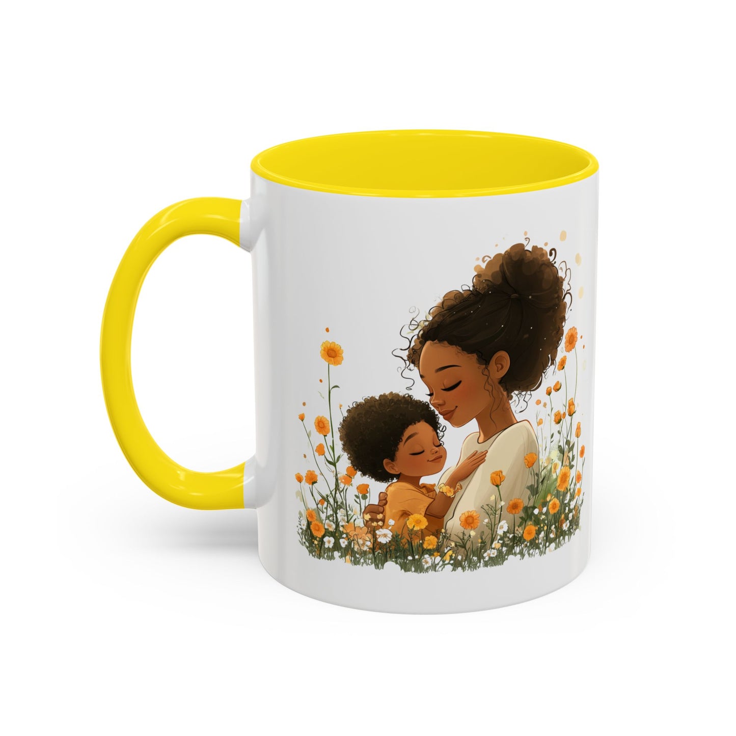 Emotional Motherhood Coffee Mug, Floral Mom & Child, Gift for Mother's Day, Family Bonding, Cozy Drinkware, Home Decor