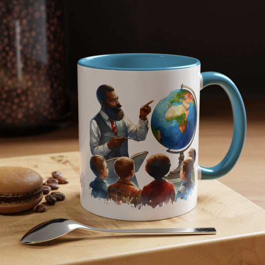 World Teacher Accent Coffee Mug - Inspiring Gift for Educators, Classroom Decor, Study Sessions, Teacher Appreciation, Travel Enthusiasts