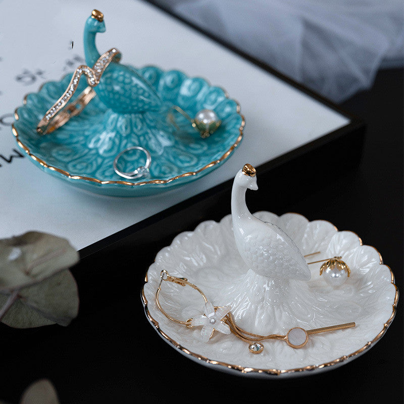 Ceramic Peacock Ring Jewelry Plate Earring Display Stand