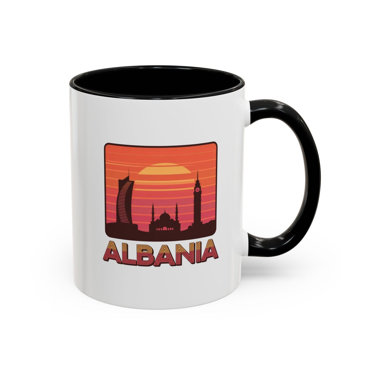 Albania Sunrise Accent Coffee Mug | Retro Travel Mug | Gift for Coffee Lovers | Unique Home Decor | Custom Souvenir for Albania Enthusiasts