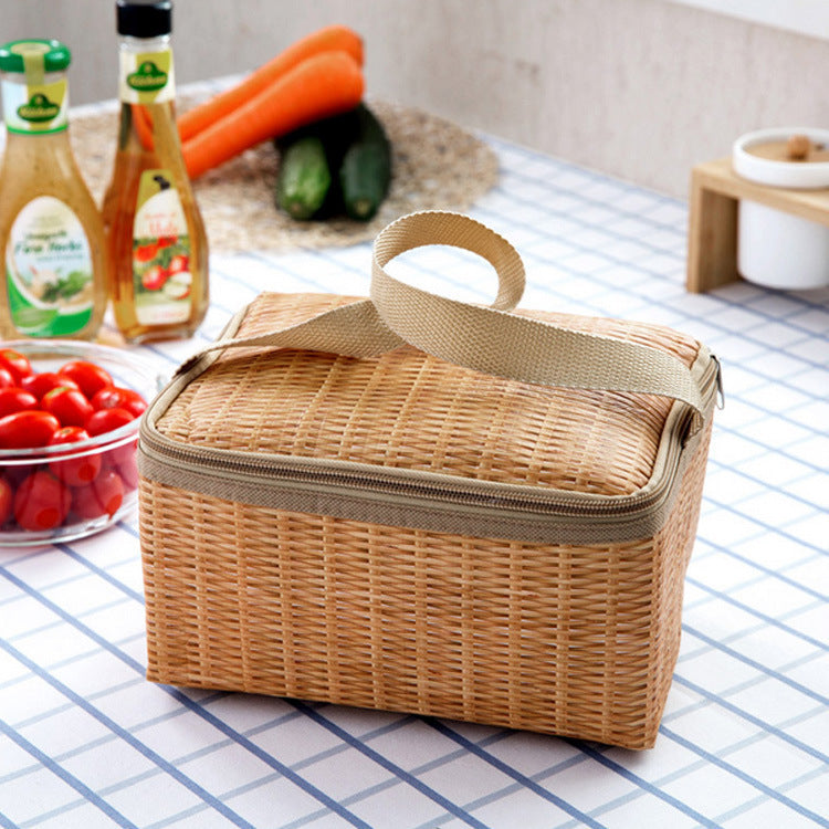 Rattan-like Lunch Bag Thickened, Insulated And Waterproof