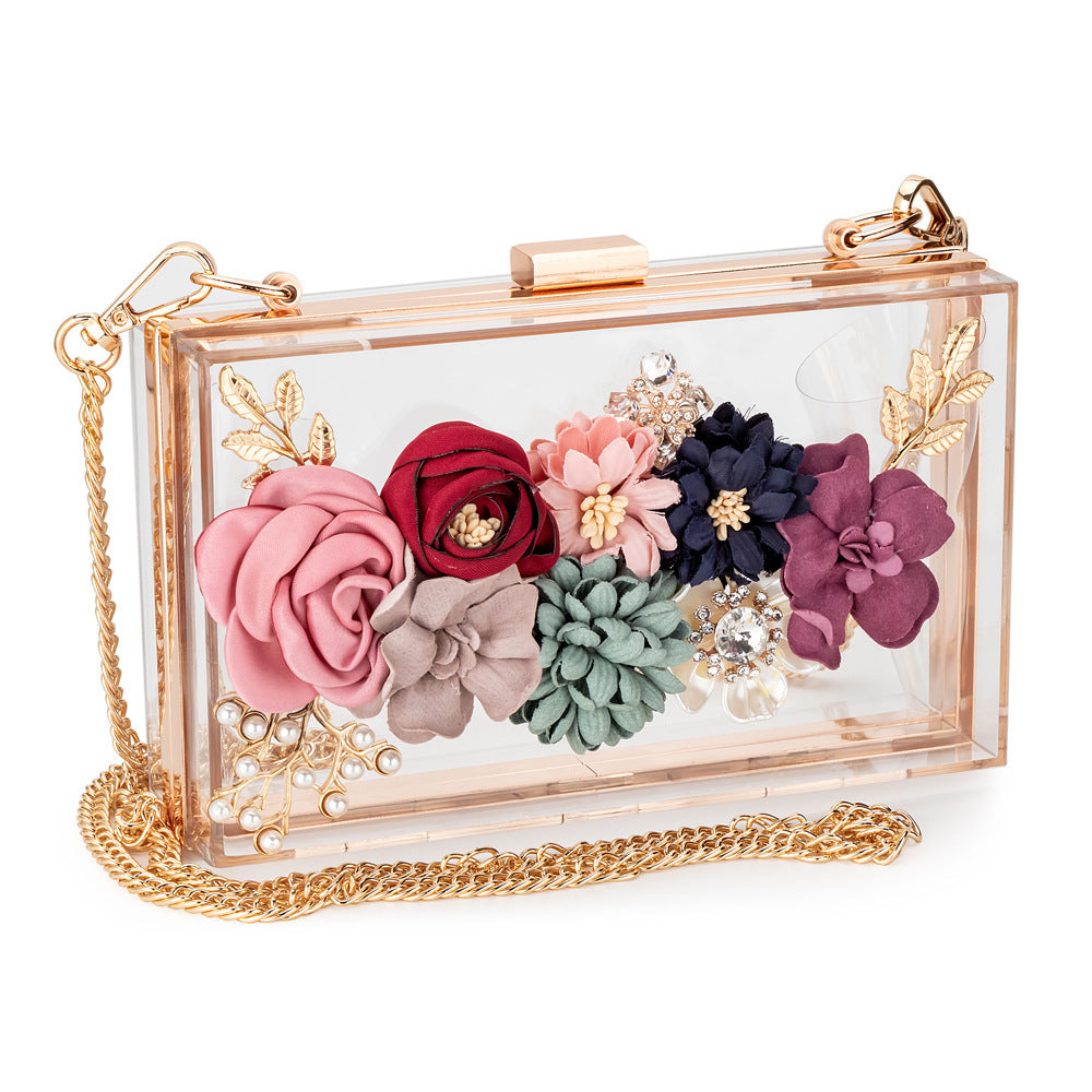 Transparent small square bag three-dimensional flower bag