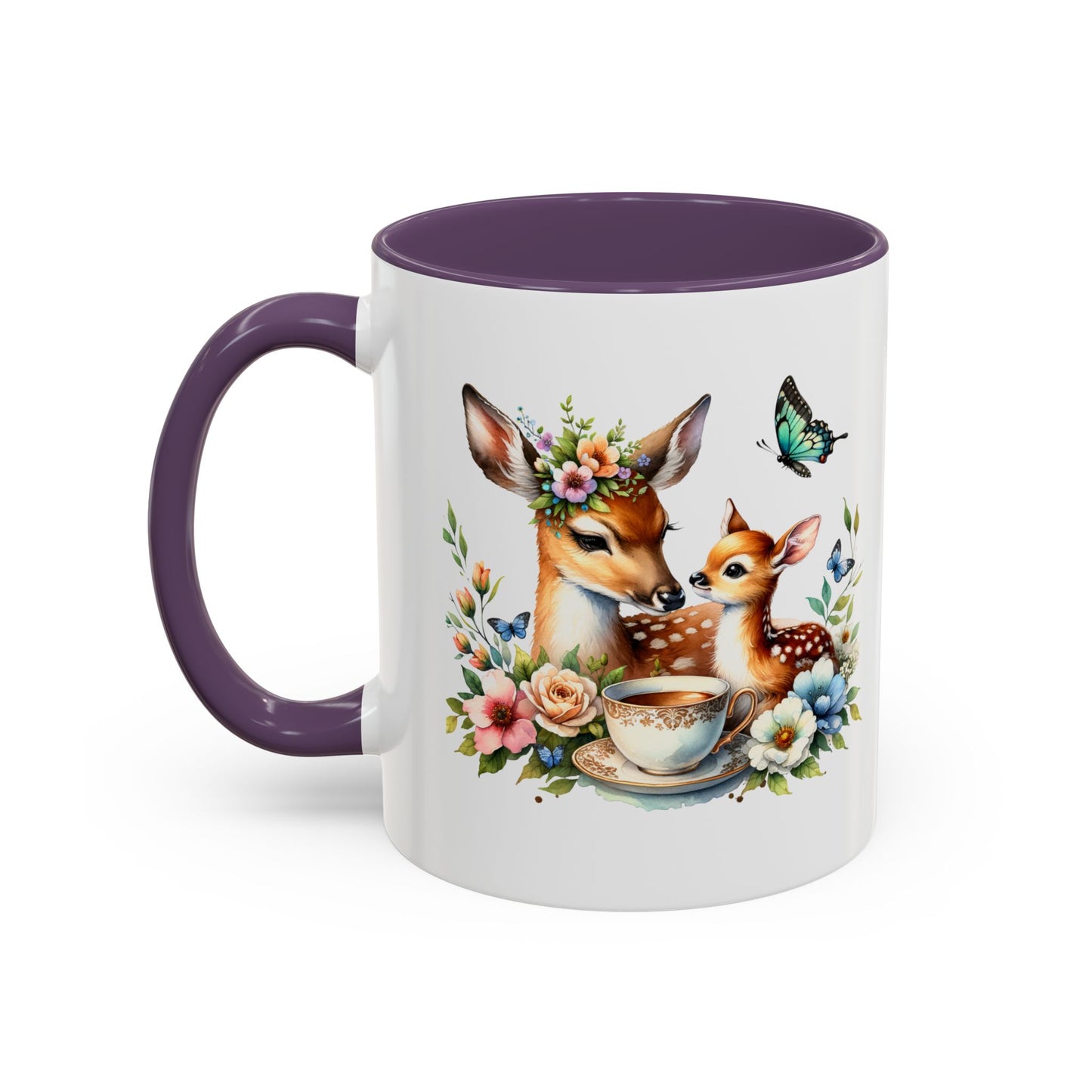 Charming Forest Friends Mug, Gift for Nature Lovers, Cute Coffee Mug, Deer and Floral Design, Mother's Day Present
