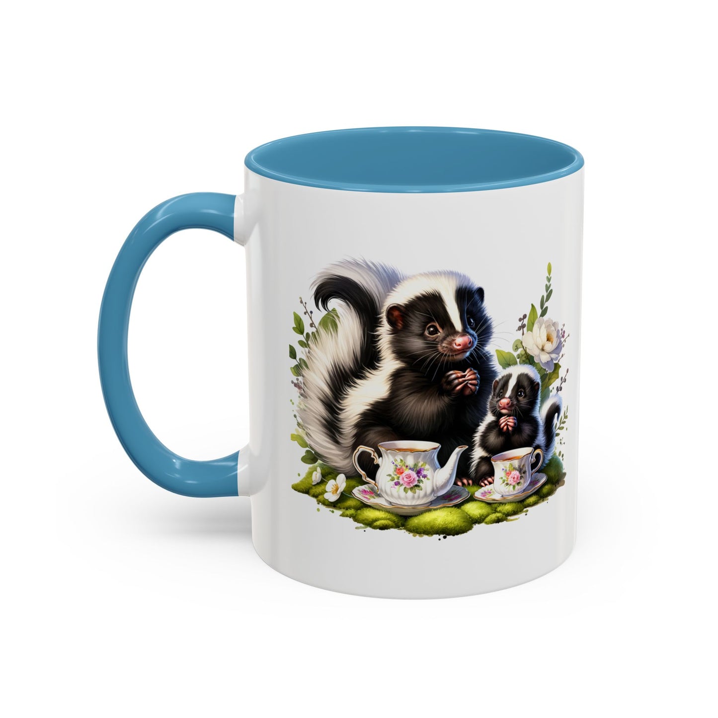 Whimsical Skunk Accent Coffee Mug - Cute Animal Art, Gift for Nature Lovers, Floral Design, Tea and Coffee Enthusiasts, Home Decor