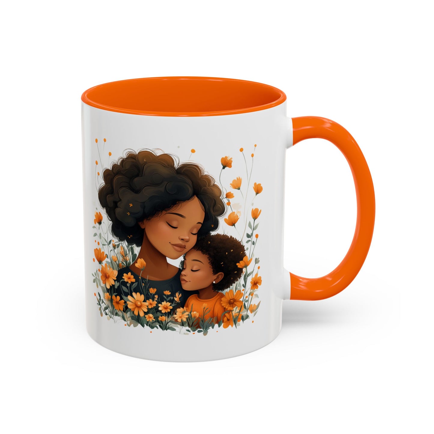 Mom & Child Floral Accent Coffee Mug, Cute Gift for Mother's Day, Spring Decoration, Warm Keepsake, Floral Artwork Mug