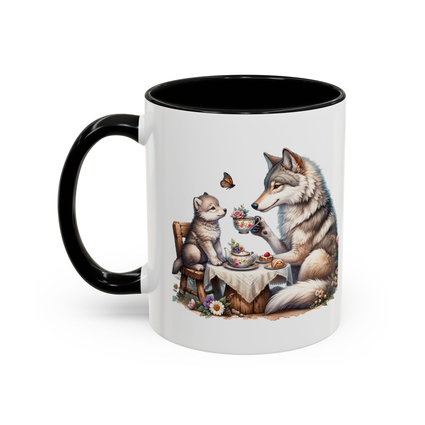 Whimsical Wolf Tea Time Mug | Cute Animal Coffee Cup, Gifts for Animal Lovers, Home Decor, Cozy Kitchen, Unique Gift Idea