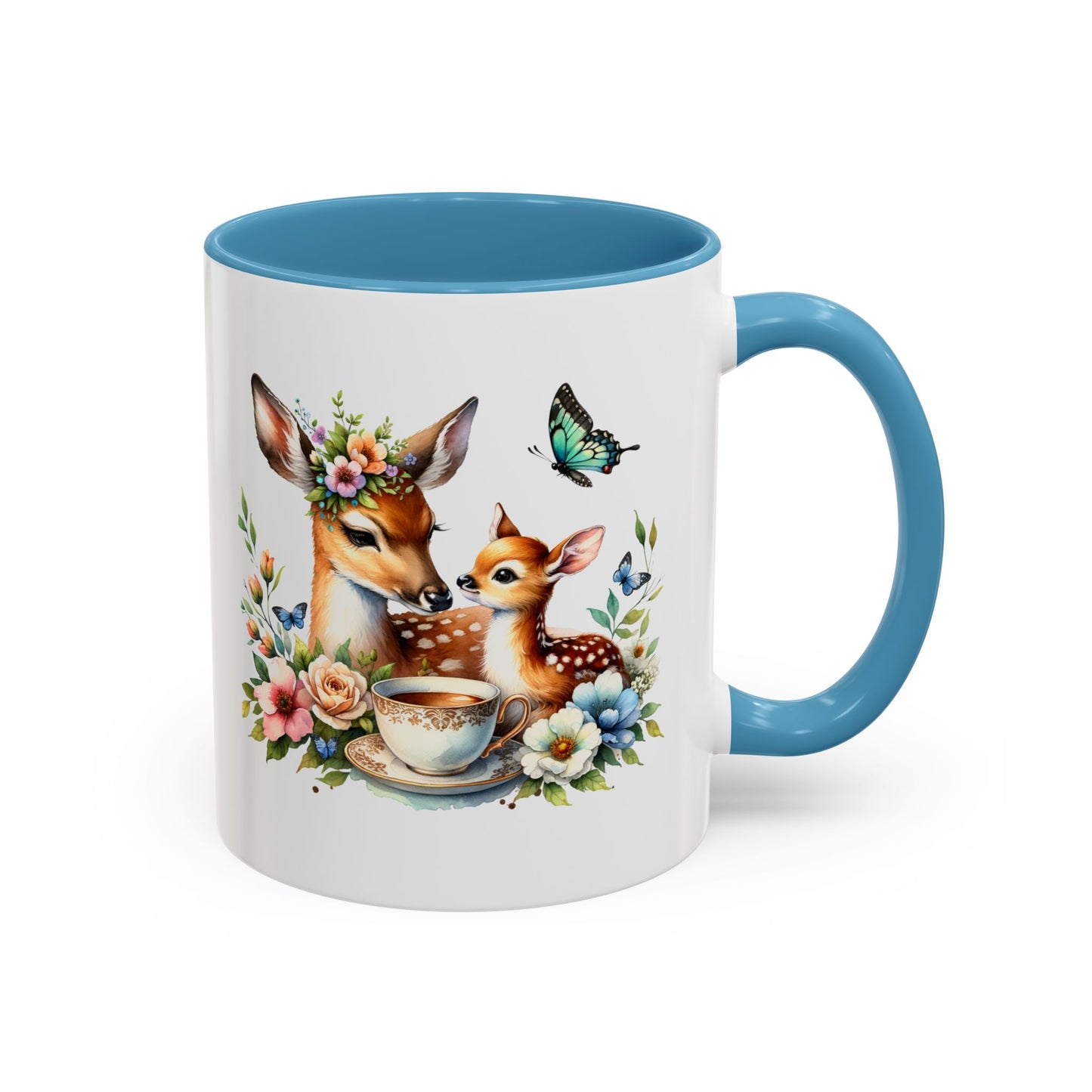 Charming Forest Friends Mug, Gift for Nature Lovers, Cute Coffee Mug, Deer and Floral Design, Mother's Day Present