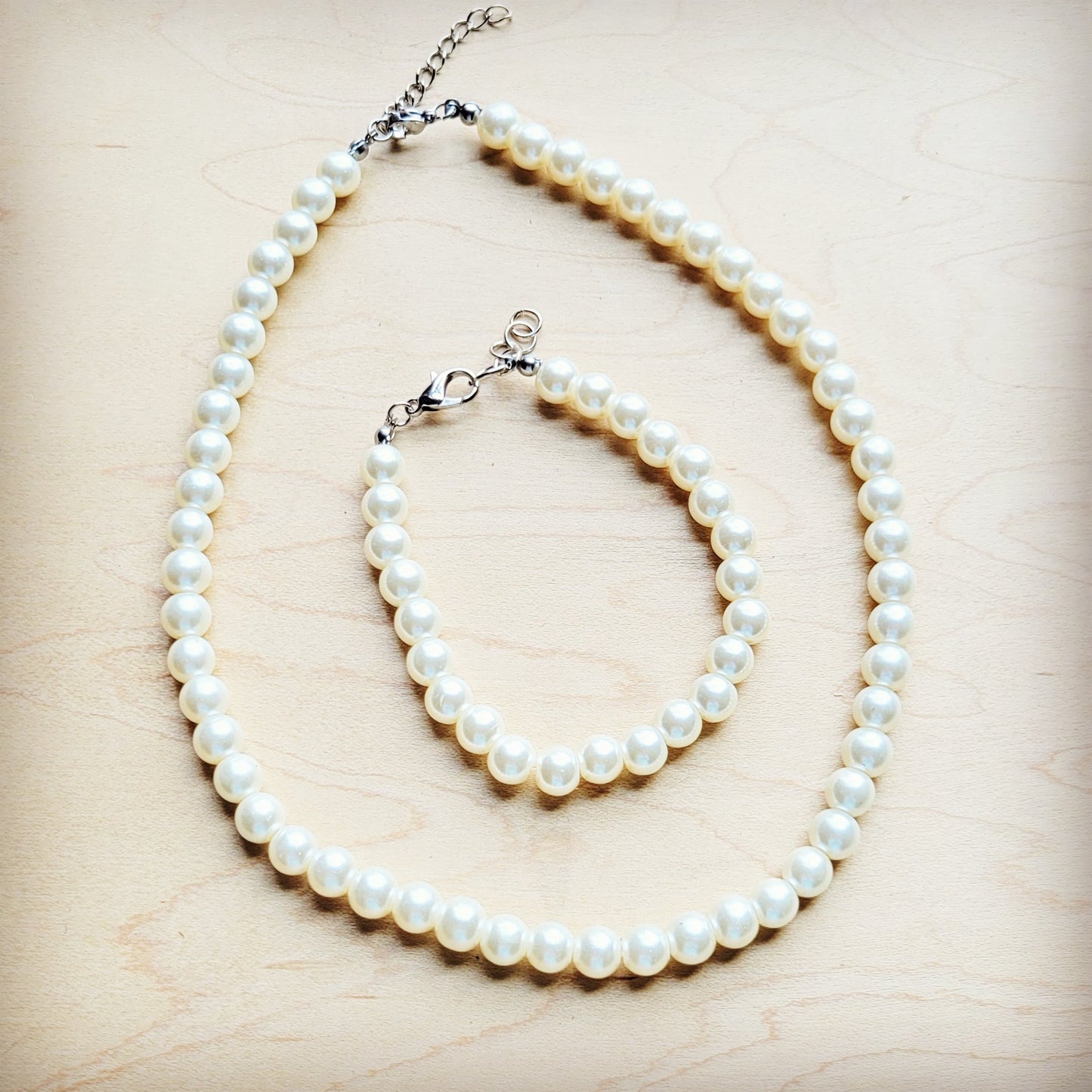 Glass Pearl Necklace & Bracelet Set Wedding Collection 259w-1